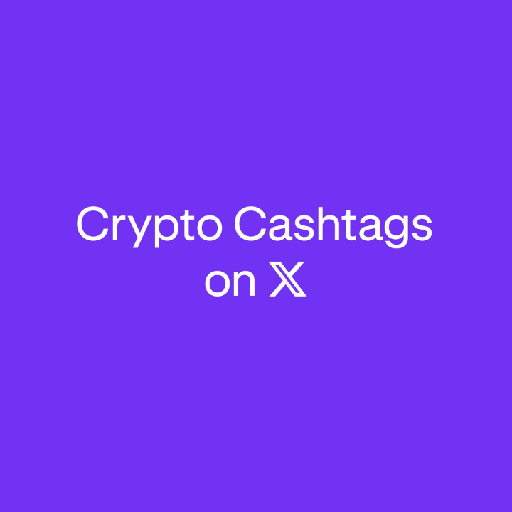 A purple graphic with white text reading 'Crypto Cashtags on X'.
