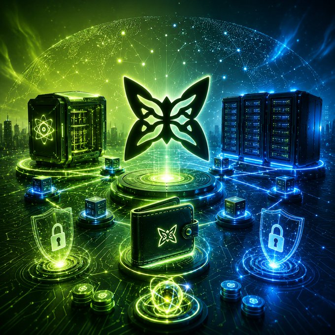 A digital graphic showcasing the Flutter logo in the center, surrounded by server racks, a wallet, shields, and glowing green and blue circuitry patterns.