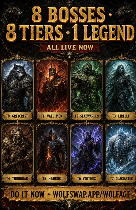 The image features a poster advertising an online game called "Wolfages". The poster showcases eight different characters from various adventures, each with unique abilities and appearances. The characters are displayed in a grid format, making it easy for players to navigate through their options. The poster also includes text that encourages players to "Do It Now" and provides information about the game's progress.