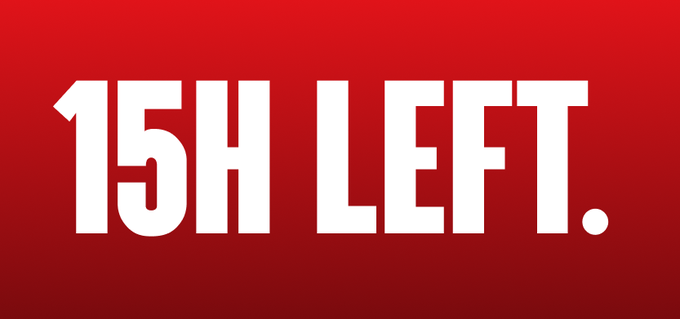 The image displays bold white text reading "15H LEFT." against a vibrant red background, serving as a countdown timer graphic. It accompanies a post announcing the registration launch for "heisted.xyz," a heist simulator game built on Solana, emphasizing the urgency with only 15 hours remaining to sign up.