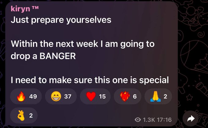 Developer "kiryn" posts, "Within the next week I am going to drop a BANGER," coinciding with the news of another launch from the developer behind $KEKIUS.