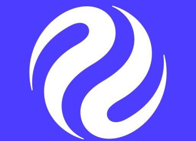 A stylized white swirl logo on a purple background, the logo of Polkadot cryptocurrency.