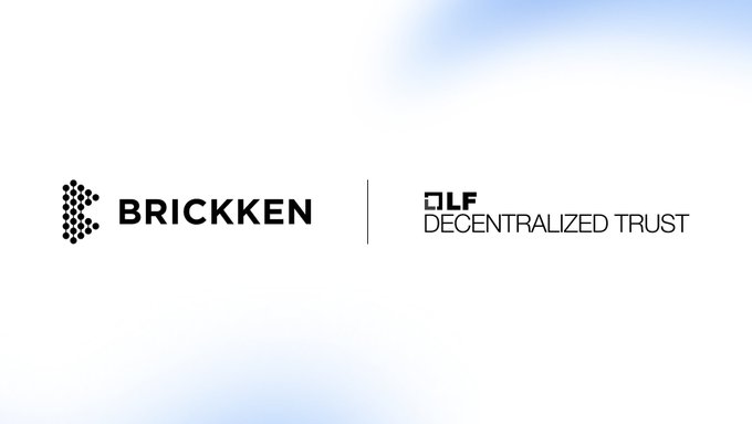 A white graphic displaying the logos for 'BRICKKEN' and 'LF Decentralized Trust' side by side.