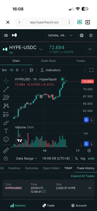 为了查看The image shows a screenshot of a mobile device with an app interface that displays information about cryptocurrency trading, such as a graph showing a price increase or decrease over time. The app appears to be used for trading purposes.