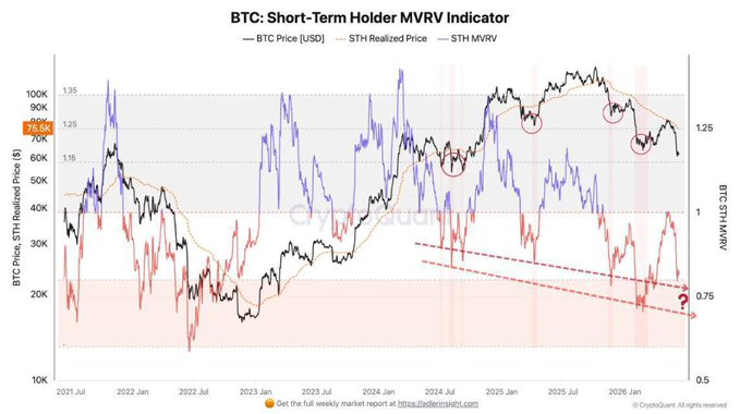 "The On-Chain Reset Bitcoin Needs Before a Durable Bottom. Historically this band is where weak hands are flushed and durable floors form, every prior tag preceded a local bottom."