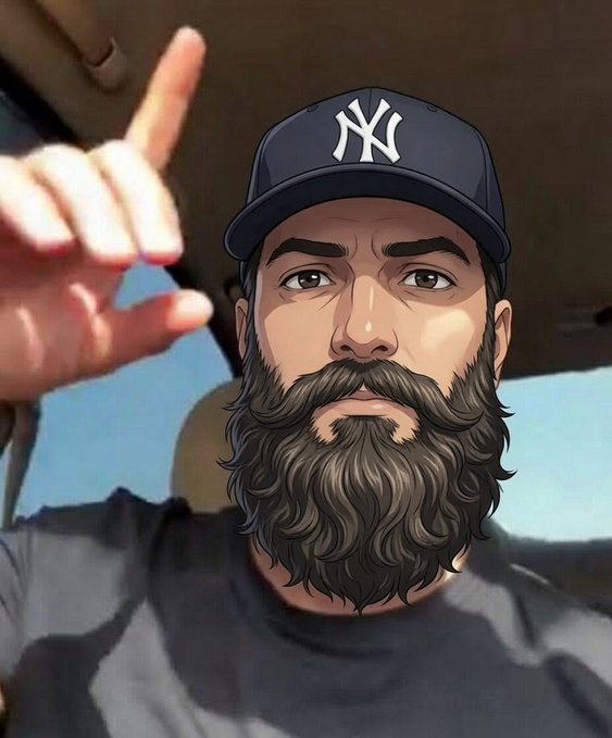 A cartoon-style illustration shows a bearded man wearing a New York Yankees cap and a black shirt, pointing his finger upward with a serious expression, appearing to defy pessimistic market forecasts with hopeful optimism. The "NY" logo on his cap is clearly visible as he seems ready to seek better opportunities.