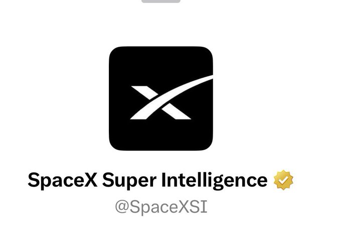A profile graphic for 'SpaceX Super Intelligence' (@SpaceXSI) featuring a black app icon with a white 'X' design.