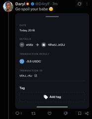 A mobile screenshot from X (formerly Twitter) by user 'Daryl' showing a swap transaction on ChangeNOW with 6.48 XRP swapped to 5.5 USDC, tagged 'HBDL / RJL'.