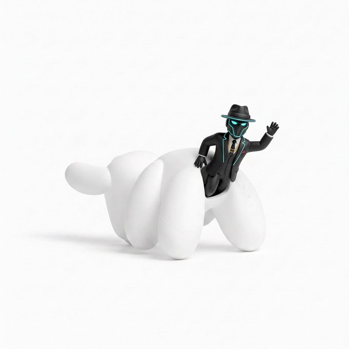 A masked figure in a black suit rides a giant sleeping white dog, symbolizing “wake-up” momentum for the paired tokens $DOGGIE and $TSLA. The post also references $LAPTOP CT, Robinhood, and the address “0xa9eFe2Fc94dE79734C03051515F48f254Ce61e18.”