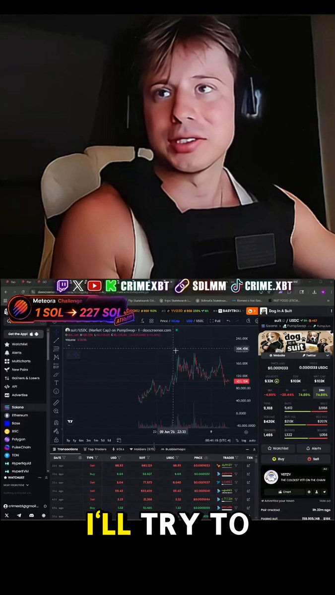 The image features a graphic design of a person wearing headphones and looking at their computer screen which displays information about trading strategies for online stock market platforms such as Axiom Exchange or Meteora AG. The post encourages viewers, including the man depicted, to try using these trading platforms to manage risk effectively in trading. It is likely meant to educate and motivate people to explore new ways of engaging with financial markets through digital tools and platforms.