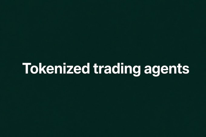 Minimalist dark green background with white text reading 'Tokenized trading agents.'