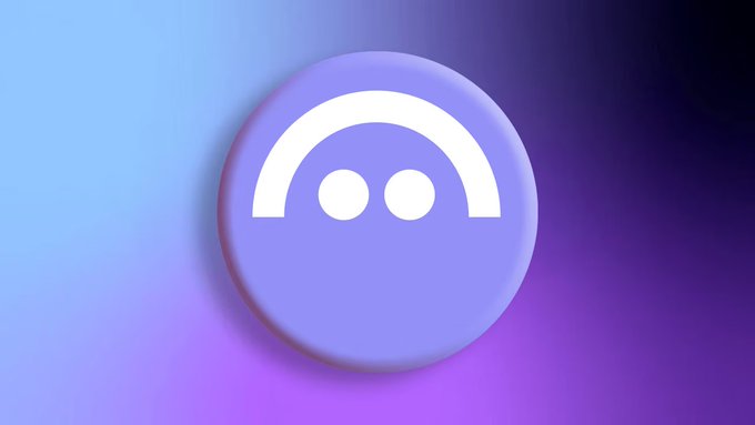 A purple gradient background displays a circular app icon featuring a stylized face with two eyes beneath an arch, representing the Aave cryptocurrency logo. The icon visually corresponds to the post about Standard Chartered's bullish $3,500 price target for AAVE by 2030.