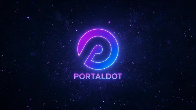 A digital graphic featuring a glowing neon purple and blue 'P' logo with the text 'PORTALDOT' beneath it, set against a starry space background.