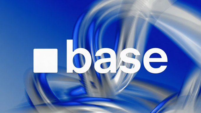 A stylized image showing the word 'base' with a white square icon against a blue background with swirling silver metallic abstract shapes.