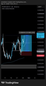 A TradingView chart of PUMPUSDT.P on Binance (4-hour timeframe) from Sep 27, 2026, shows a long position entry with a -4.82% return, featuring price levels around 0.000450-0.000920 and projected targets indicated by the colored zones. The chart accompanies a confident post celebrating the trade setup with the line "Built different. $PUMP you are welcome," aligning the technical analysis with bullish price action projections.