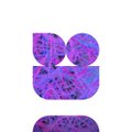 A generative artwork composed of two rounded, blob-like shapes—one larger form on top and a smaller oval beneath—rendered in a purple and pink gradient with a black halftone dot pattern overlay. The piece reflects the creator's mention of "curated palettes" and algorithmic rendering, showcasing the colorful, procedural aesthetic tied to the minting address concept discussed in the post.