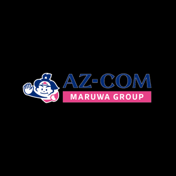 The image displays the AZ-COM MARUWA GROUP logo, featuring a mascot character giving a thumbs-up alongside the company name in blue and pink text. The logo visually represents the Japanese logistics company mentioned in the post, which is set to become a pioneer in large-scale corporate adoption of the JPYC stablecoin for paying its subcontractors.