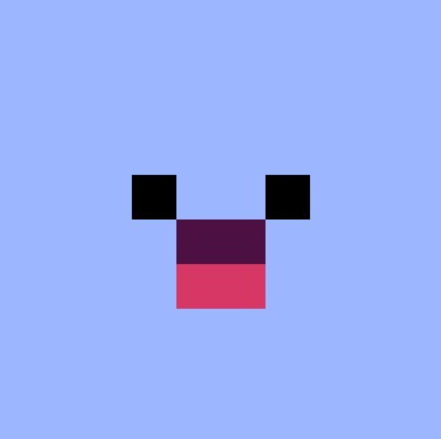 The image features a cartoon face with two black eyes and a pink mouth, set against a blue background. The caption below the image reads "One of the strongest NFT communities on @base right now has to be @basedminis by @peekcell". This suggests that the image is related to an online community or marketplace where people are selling and buying digital art pieces like pixel art, which can also serve as a form of currency. The post seems to be promoting this particular artwork or artist within the NFT community.