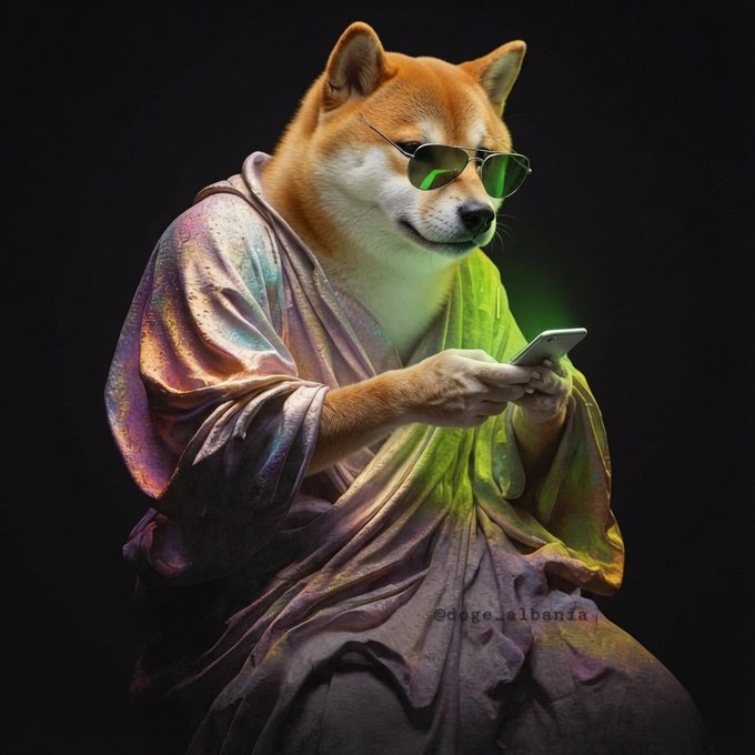 The image features a dog wearing sunglasses, a robe or kimono, and holding a cell phone. The dog appears to be dressed up for a special occasion or event, possibly as part of a photoshoot or themed gathering. The photo is accompanied by text that reads "...", which could be a caption or description related to the image's content.

The post seems to be promoting a specific product or service, as indicated by the phrase "me checking my portfolio". This suggests that the dog in the picture might have been involved in some sort of photoshoot or promotional event for a company or individual.