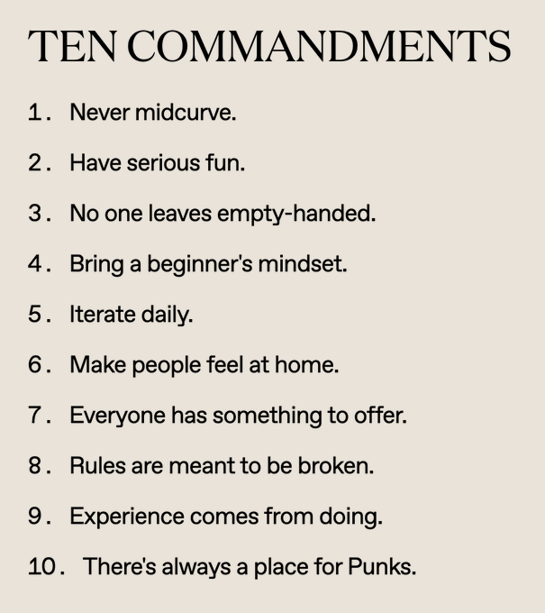 The image features a list of ten commandments, with each commandment accompanied by an example or rule that needs to be followed. The first commandment reads "ten commands", which serves as a guide for those who want to follow these rules. The examples provided in the image are related to punk culture and the punk community, suggesting that the followers should adhere to these commandments to maintain a positive and respectful environment within the punk scene.