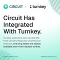 A minimalist announcement card stating 'Circuit Has Integrated With Turnkey,' noting that Turnkey customers can now benefit from Circuit's Enterprise Key Control products.