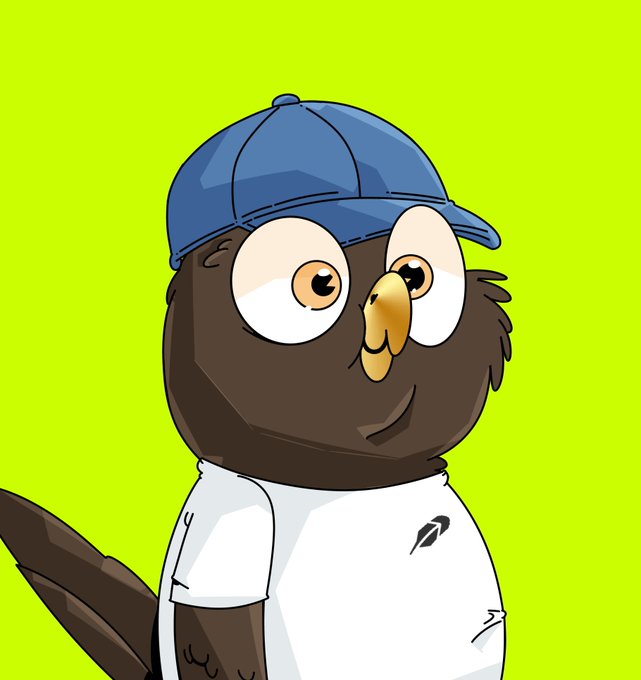 A cartoon owl mascot wearing a blue baseball cap and a white t-shirt stands against a bright green background, appearing as the playful brand character for the "h00" collection being hyped on OpenSea in the post.