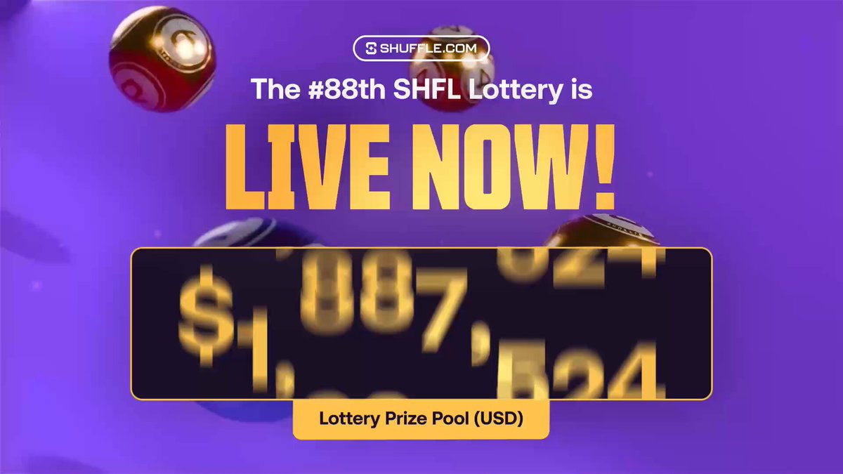 The image features a purple background with white text that reads "Live Now! SHFL Lottery DRAW #88 IS LIVE Bonus buys are flying, codes are getting dropped, and another draw is about to go down. What will the boys have in store this week? Pull up before you miss it kick.com/shufflecom". The image also contains a number of balls scattered throughout the scene, which appear to be related to the Lottery DRAW #88 event.