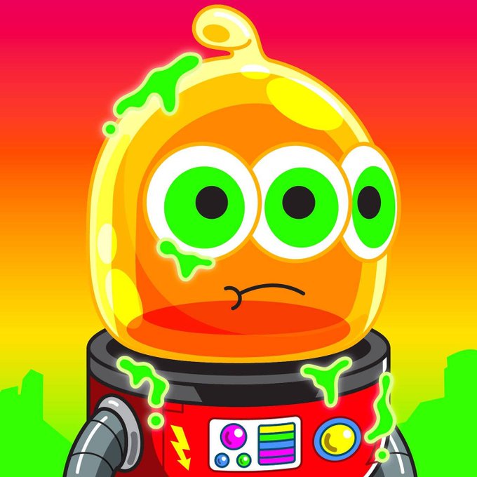 A cute cartoon alien mascot with three large green eyes sits in a glass dome on top of a red mechanical body, set against a vibrant pink and orange sunset background, likely representing the "KIYO" NFT project mascot being teased for its upcoming free mint on August 21 at 3PM UTC with a supply of 4,444.