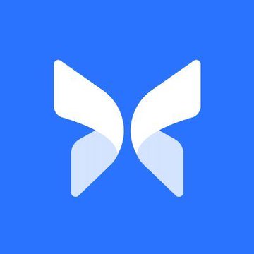 The image shows a logo designed like a butterfly with its wings spread open, set against a blue background. It appears that the artist of this logo has generated over $300 million in fees for their work. The logo itself also contains a financial reference, specifically stating "BREAKING: Morpho has generated nearly $300 million in cumulative fees." This detail might suggest an association between the butterfly design and the lending protocol it represents or simply a creative way to display financial information in a visually appealing manner.