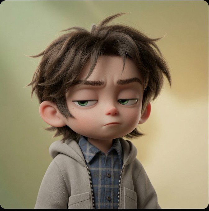 A grumpy-looking cartoon boy with messy hair and droopy eyes stares off unenthusiastically, perfectly capturing the exhausted "just Tuesday" mood of the post.