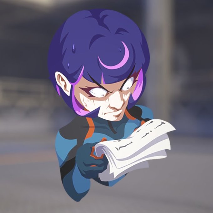 A purple-haired cartoon character with glowing eyes reads from a script with an intense, horrified expression, humorously embodying the "what the f*** is this" reaction referenced in the post about a puzzling "Juno spray" play or skin.