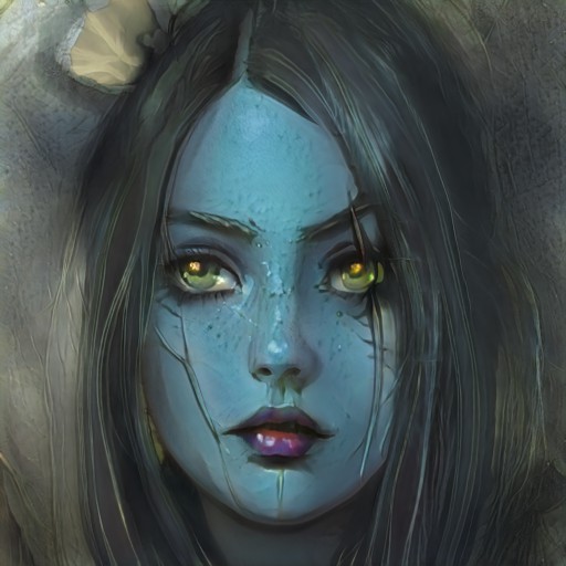 The image features a close-up portrait of a woman with blue eyes, long hair, and a creepy appearance. The woman's face has a creepy expression that adds to her unsettling look. The background appears to be a dark gray color, which contrasts with the woman's blue eyes and gives the impression of a spooky or eerie atmosphere. The image is accompanied by a caption that reads "I have just collected #001" by @SupremeHint on @objktcom".