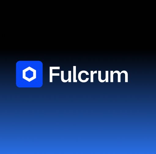The Fulcrum logo featuring a blue hexagonal icon next to the word 'Fulcrum' in white text, displayed on a dark blue gradient background.