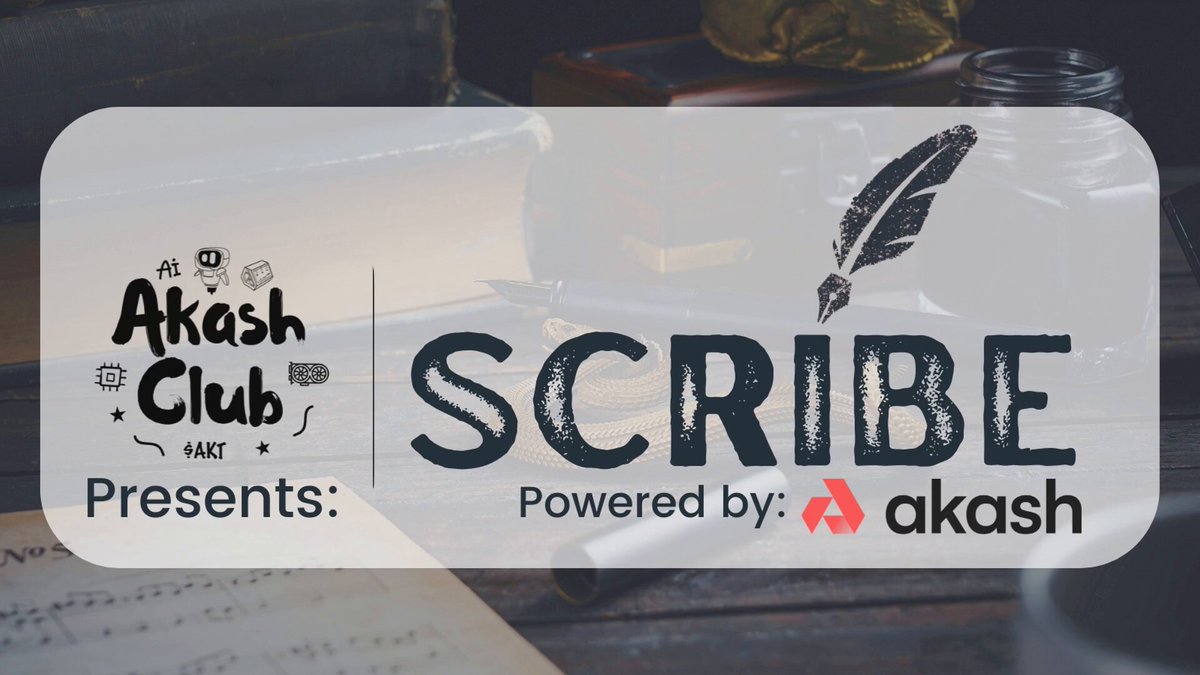 The image features a poster for an event called "Scribe" that is taking place at the Akash Club. The poster includes text about the event, such as the name of the club and its purpose. There are also some books visible on the poster, which might be related to writing or literature. Additionally, there's a pen and paper present in the image, suggesting that attendees may have the opportunity to write down their thoughts during the event. The overall atmosphere seems to be focused on creativity and self-expression through writing.