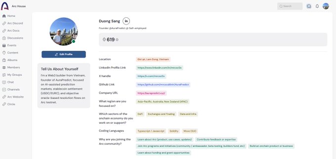 The image shows a screenshot of an online survey dashboard, displaying information about a person named @arc who has just posted something. The dashboard includes several fields such as profile name, location, company, job title, email address, phone number, and more. It appears that @arc is in the process of refining their resume-building tool called @bobbilee. A caption below the screenshot explains how the feedback will be used to improve the survey tool, indicating the purpose or reason for providing input. The image also mentions a post related to this account and highlights an update on the Arc House account.