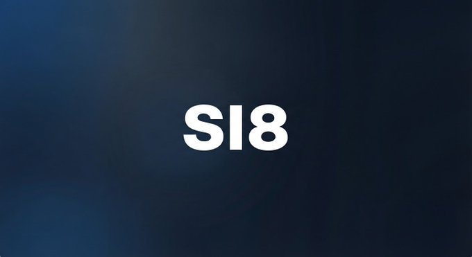 The image shows a dark blue background featuring the white "Sl8" logo, which corresponds to the Sl8 staking platform mentioned in the post detailing USDC/SSLX staking terms and APR rates.