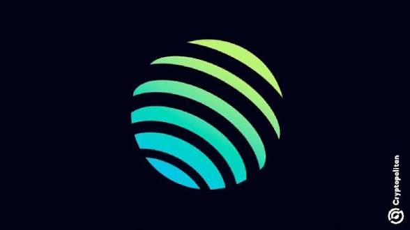 A logo featuring curved green and teal lines forming a globe-like sphere on a dark blue background, with 'Cryptopolitan' watermarked on the side.