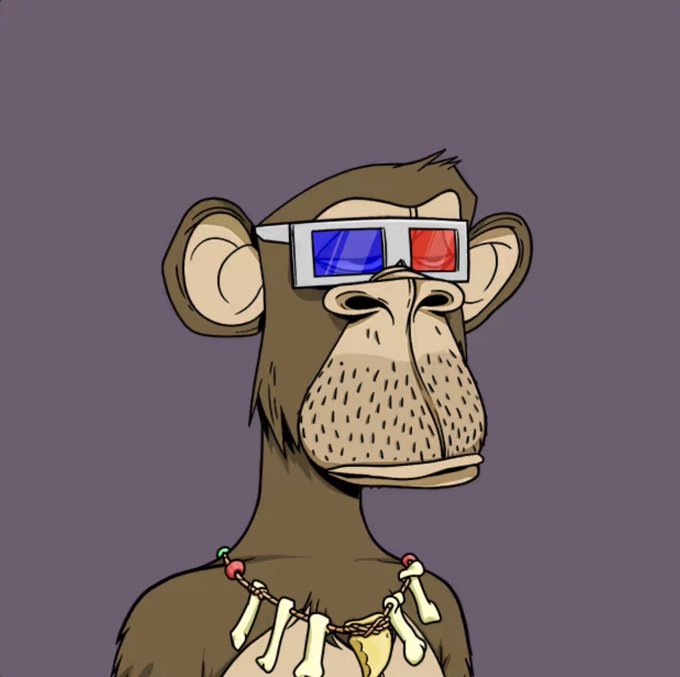 The image features a cartoon monkey wearing glasses, a necklace with bones, and a gold chain around its neck. The monkey appears to be standing against a purple background. The caption of the image reads "monty ape secured @BoredApeYC naked 3D monke". This suggests that the monkey is part of an animated series or comic strip featuring a character named monty who is wearing glasses and has a unique necklace with bones around his neck, possibly as a symbol of his adventurous spirit.

The image also includes text that reads "monty ape secured @BoredApeYC naked 3D monke". This phrase might be related to the story or theme of the cartoon series or comic strip featuring monty and his adventures.