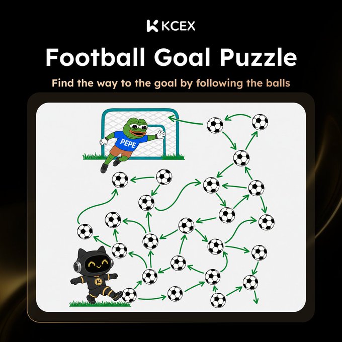 This KCEX "Football Goal Puzzle" shows a maze of soccer balls with Pepe the goalkeeper, prompting users to find the correct path to the goal.