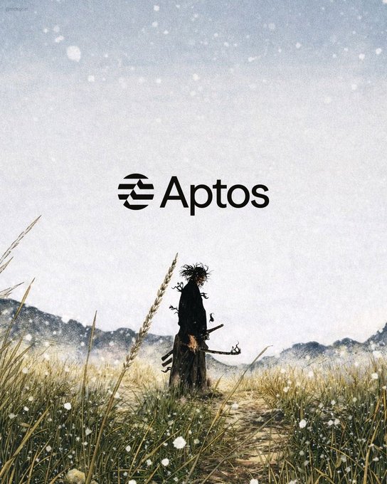 The Aptos logo appears above a samurai warrior standing in a misty field, with the accompanying post discussing Aptos Labs' partnership with OpenStandard for the Open USD stablecoin. The samurai imagery evokes a sense of warrior-like strength and readiness, reinforcing the post's confident tone about Aptos positioning itself as a formidable full-stack platform amid the "stablecoin summer."