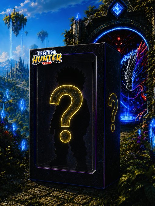 The image features a black box with a yellow question mark, which appears to be a mystery box or puzzle waiting to be opened. The box is placed outdoors, surrounded by trees and bushes, giving an impression of being in a forest setting. In the background, there are two dragons, one on each side of the box, adding to the mysterious atmosphere. The post also mentions that the box has been secured with a password or code, indicating that it contains something valuable or intriguing for those who can solve the puzzle.