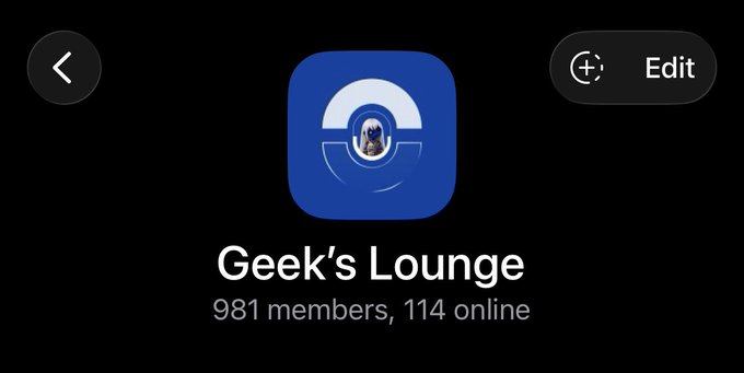A screenshot of a messaging app group called 'Geek's Lounge' with 981 members and 114 online.