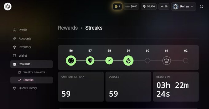 The image shows a screenshot of a video game dashboard, likely from an Immutable game like D-7. The dashboard displays various information about the player's progress, including their score, time spent playing, and the number of levels completed. There are also some rewards available for completing certain tasks or reaching specific milestones in the game.