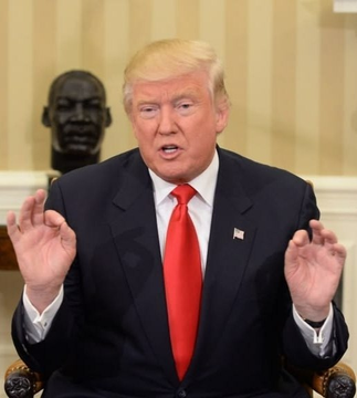The image shows Donald Trump, the subject of a post detailing a significant financial loss from investing in a ticker symbol that appears to be named after him. This visual context reinforces the narrative of the post.
