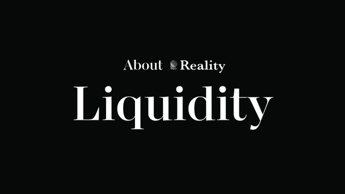 The image shows a black background with white text that reads "About Reality Liquidity" above a gray line. This text is positioned at the top of an image, which has been edited to focus solely on the title of the post. The main content of the post seems to be about the concept of tokenized RWA and its differences from other platforms in terms of trading tokenized US stocks with massive slippage.