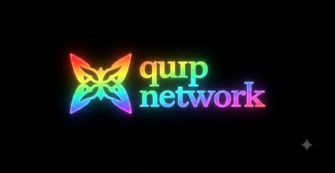 A vibrant rainbow-gradient logo for "qurp network" featuring a stylized butterfly icon, displayed against a black background. The colorful branding visually reinforces the Vietnamese post's message about Quip Network's expanding ecosystem, where providers, workloads, and experiments contribute to network growth through compute-powered value creation.