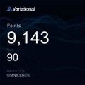 Screenshot showing 'Variationa' with Points: 9,143 and 90, displayed against a dark background with a subtle line graph.
