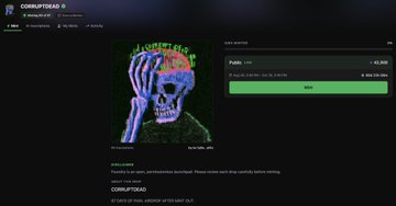A webpage from corruptpeak showing an album titled 'CORRUPTED' with a purchase button priced at $4.77 USD.