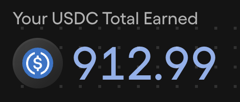 The image features a black background with white text that reads "Your USDC Total Earned". Below this, there's another set of white text which announces the victory of making $913 from trading xau pairs against @OndoPerps. The website where these trades took place is located in the bottom right corner.