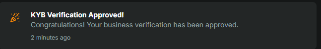 A "KYB Verification Approved!" notification confirms that the business verification has been successfully completed, as shown in the post about building on the Solana Mobile ecosystem.